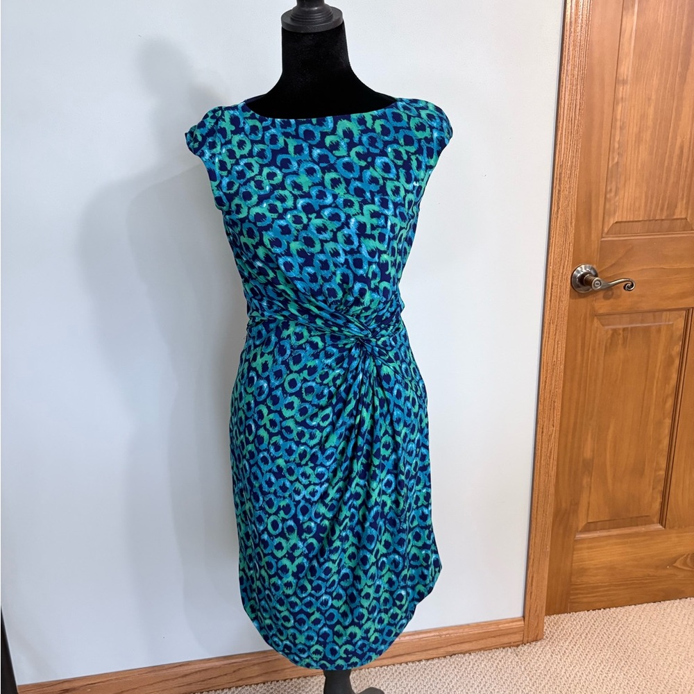 Lauren Ralph Lauren Blue and Green Patterned Midi Dress